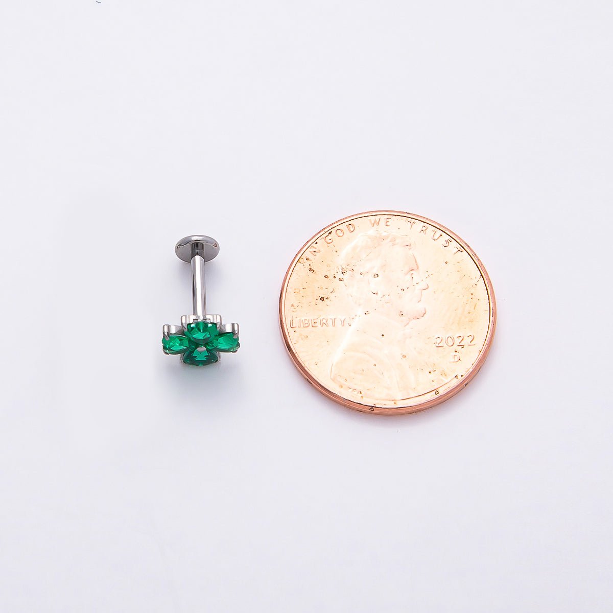 Titanium 7mm Green CZ Flower Cartilage Piercing Flat Back Stud in Gold & Silver | BJ-00190 BJ-00191