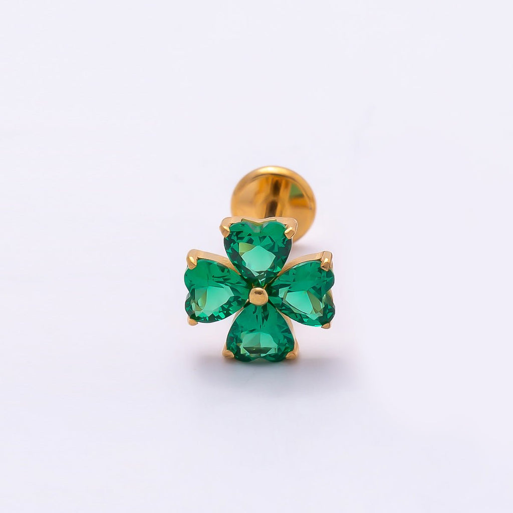 Titanium 7mm Green CZ Flower Cartilage Piercing Flat Back Stud in Gold & Silver | BJ-00190 BJ-00191