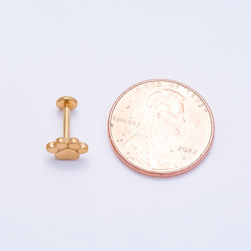 Titanium 8mm Paw Print Minimalist Cartilage Piercing Flat Back Stud in Gold & Silver | BJ-00098 BJ-00099