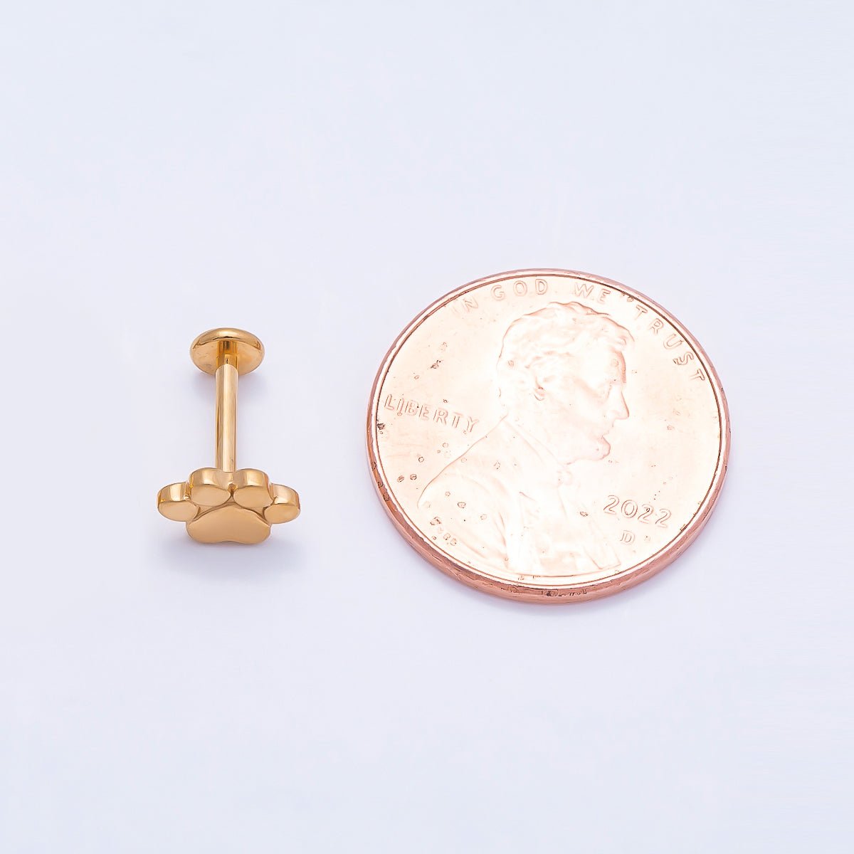 Titanium 8mm Paw Print Minimalist Cartilage Piercing Flat Back Stud in Gold & Silver | BJ-00098 BJ-00099