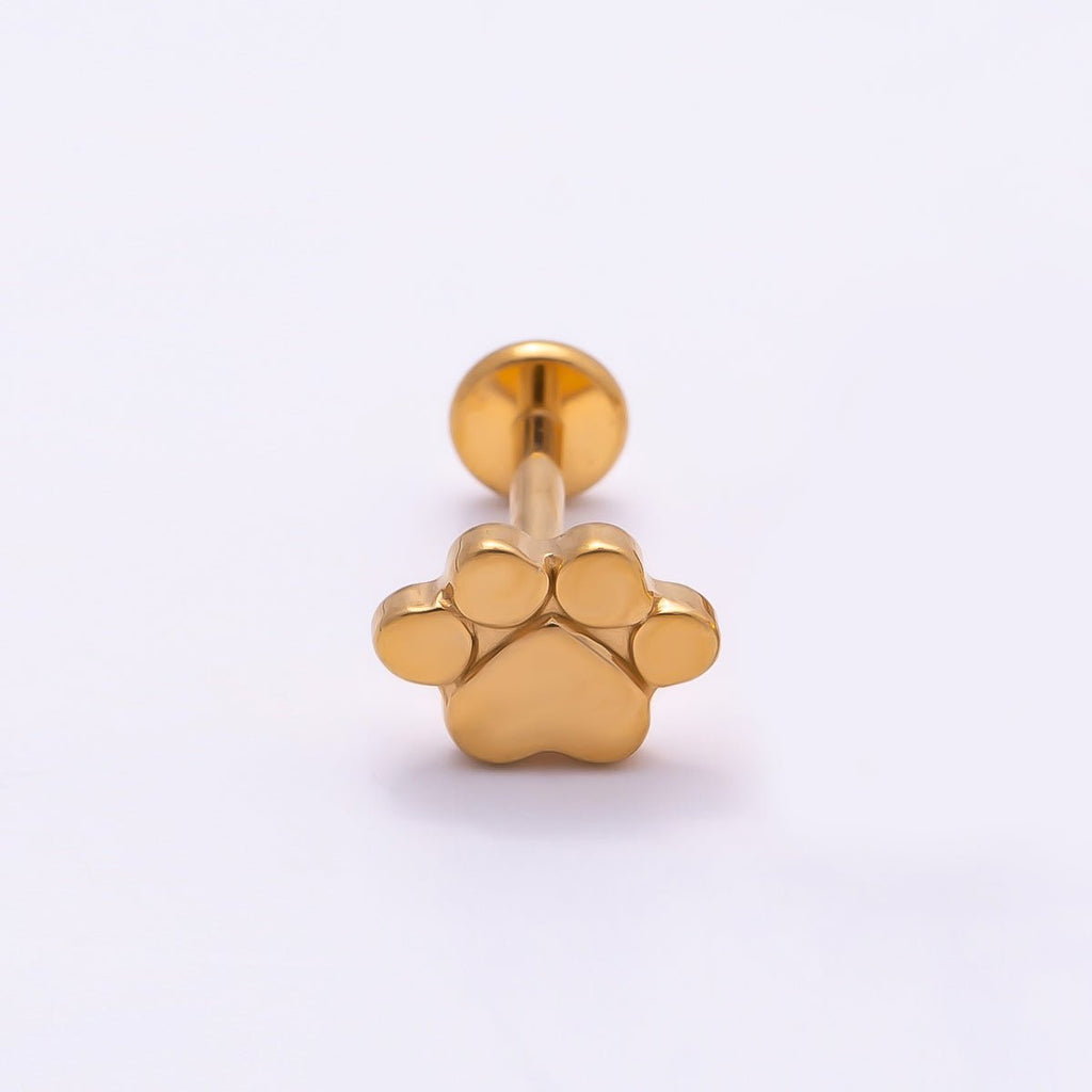 Titanium 8mm Paw Print Minimalist Cartilage Piercing Flat Back Stud in Gold & Silver | BJ-00098 BJ-00099