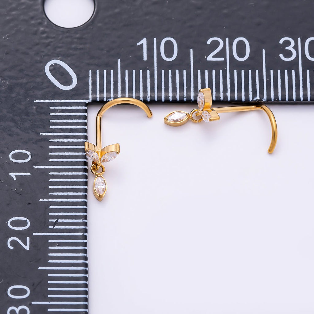 Titanium 9.5mm Marquise CZ Leaf Cartilage Nose Single Piercing Stud in Gold and Silver | BJ-00232 BJ-00233