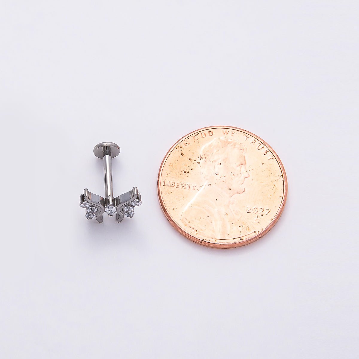 Titanium 9mm Clear Marquise CZ Butterfly Cartilage Piercing Flat Back Stud in Gold & Silver | BJ-00184 BJ-00185