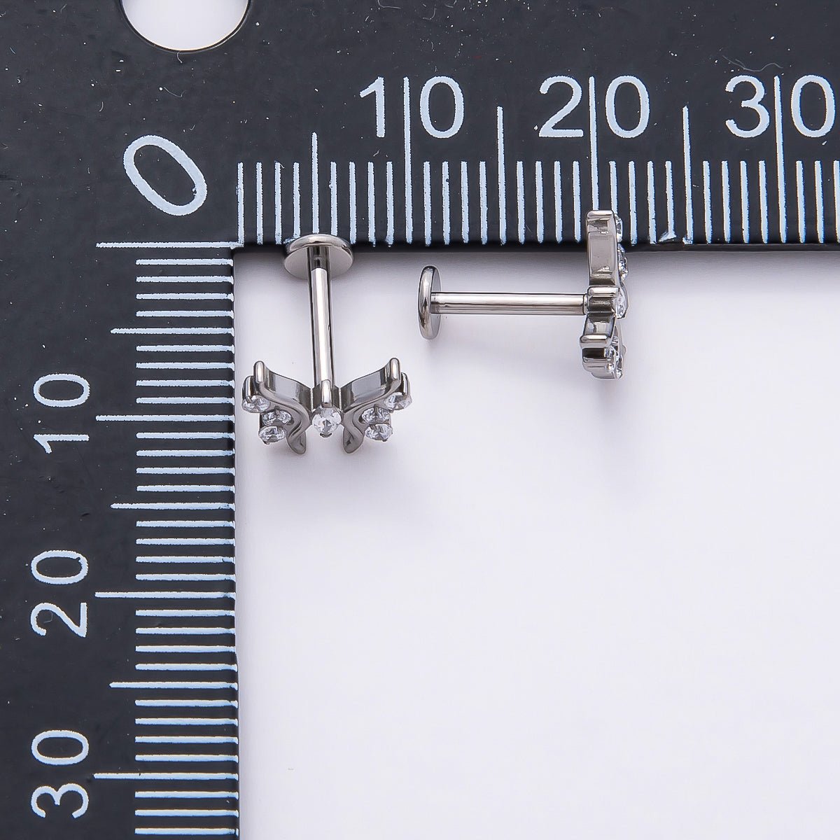 Titanium 9mm Clear Marquise CZ Butterfly Cartilage Piercing Flat Back Stud in Gold & Silver | BJ-00184 BJ-00185