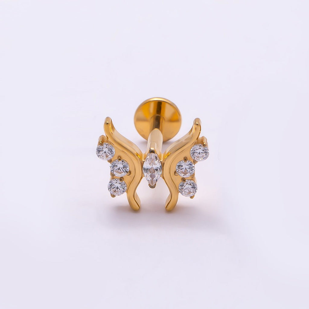 Titanium 9mm Clear Marquise CZ Butterfly Cartilage Piercing Flat Back Stud in Gold & Silver | BJ-00184 BJ-00185