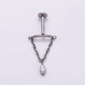Titanium Marquise CZ Curved Chain Drop Cartilage Piercing Flat Back Stud | BJ-00081