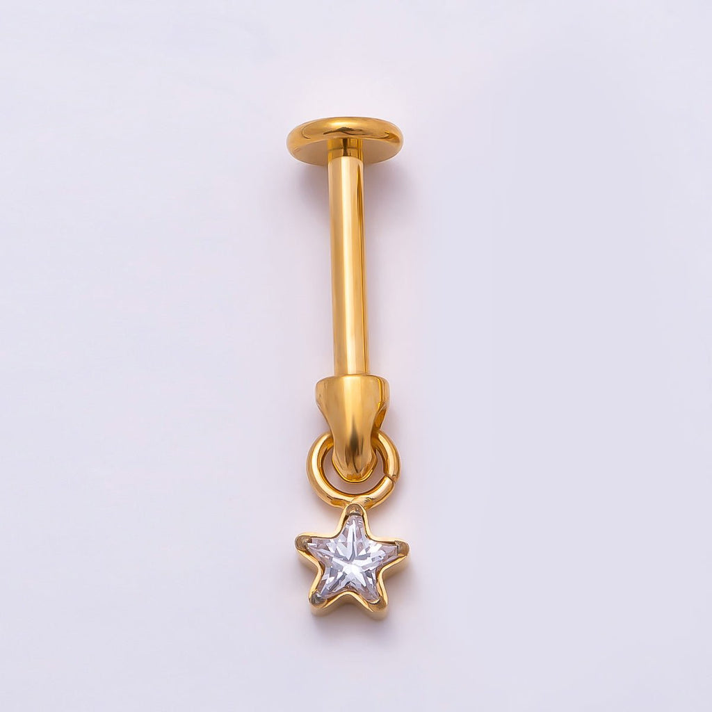 Titanium Star CZ Cartilage Piercing Flat Back Stud in Gold & Silver | BJ-00090 BJ-00091