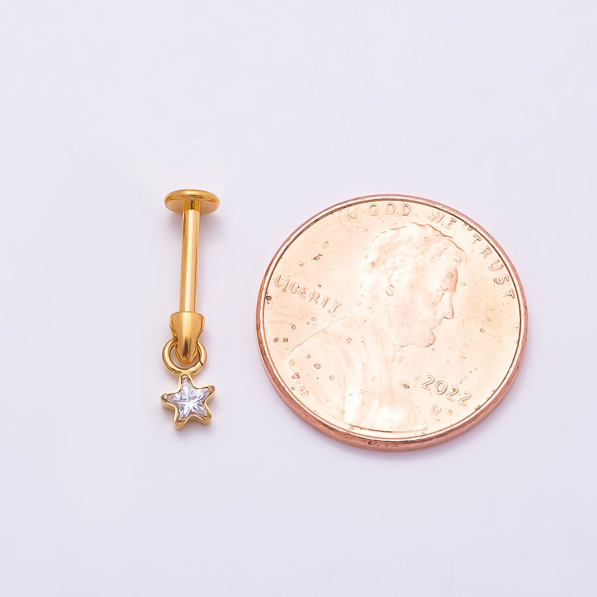 Titanium Star CZ Cartilage Piercing Flat Back Stud in Gold & Silver | BJ-00090 BJ-00091
