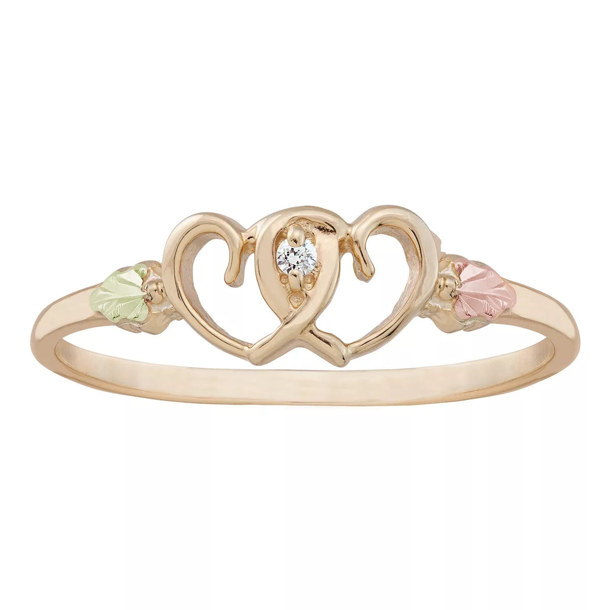 Twin Hearts and Diamond - Black Hills Gold Ladies Ring