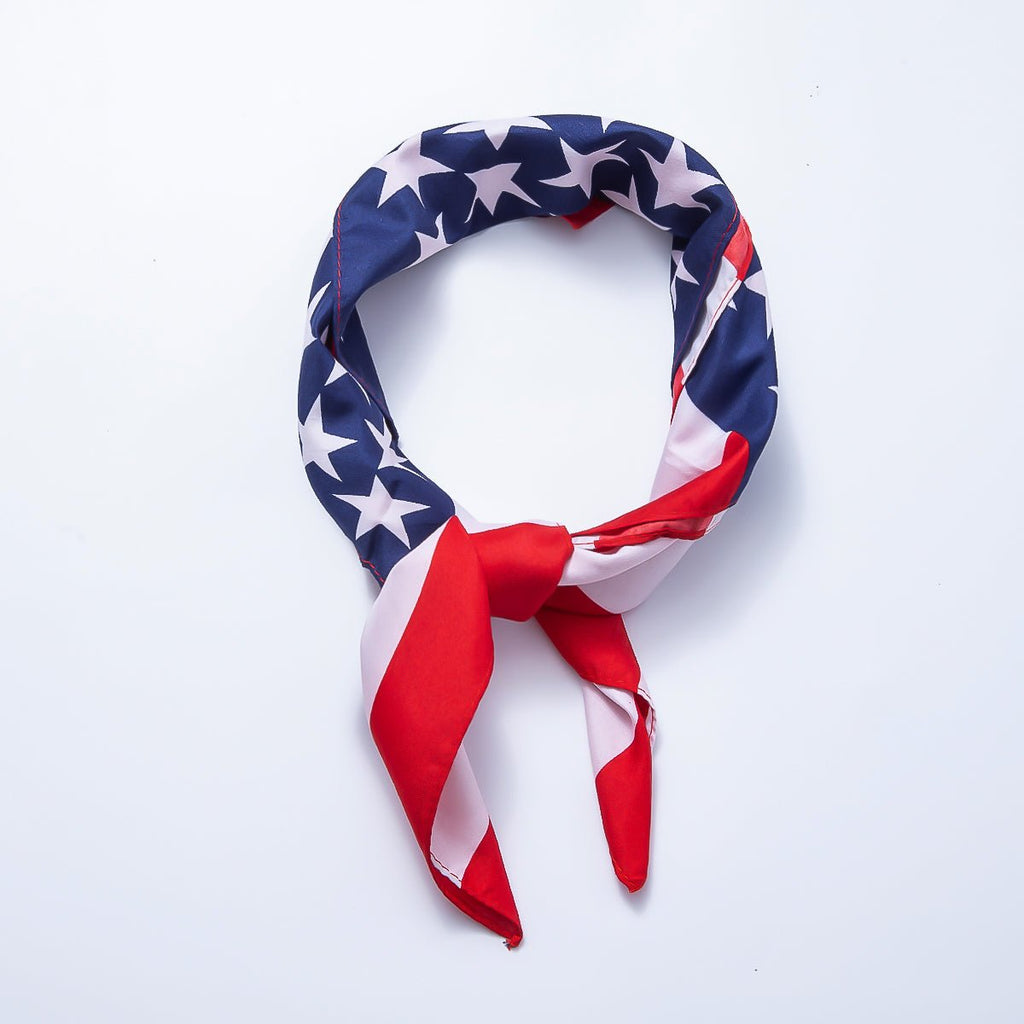 USA American Flag Printed Faux Silk Twill 55 Square Bandana Scarf Necklace | WA-04626
