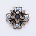 Vintage Antique Gold Black, Green Rhinestone Flower Blue Black Gray Crystal Brooch Pin | BH-00006 BH-00007