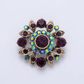 Vintage Gold 33.2mm x 31.5mm Purple Rhinestone Geometric Pin Brooch | BH-077