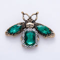 Vintage Gold 47mm Green Rhinestone Honey Bee Insect Animal Pin Brooch | BH-00182