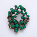 Vintage Gold 48mm Green Aventurine Round Dotted Flower Pin Brooch | BH-00176