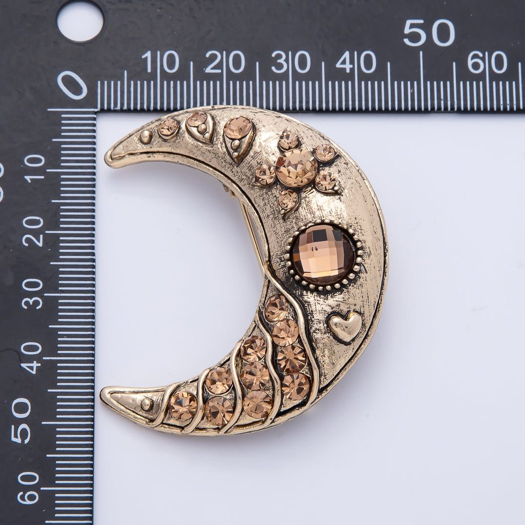 Vintage Gold 51mm x 43mm Celestial Crescent Moon Pin Brooch | BH-081