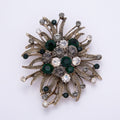 Vintage Gold 66mm Green, Red, Silver Rhinestone Textured Leaf Nature Pin Brooch | BH-133 ~ BH-135