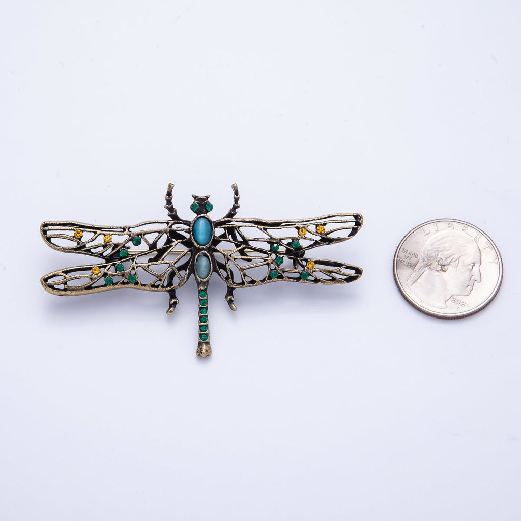Vintage Gold 71mm x 40mm Dragonfly Insect Animal Pin Brooch | BH-028