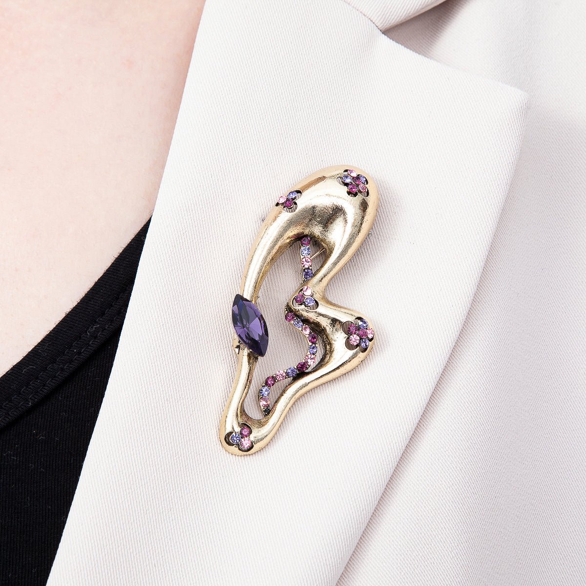 Vintage Gold 73mm Purple Pink Rhinestone Flower Half Wings Butterfly Mariposa Animal Pin Brooch | BH-00164
