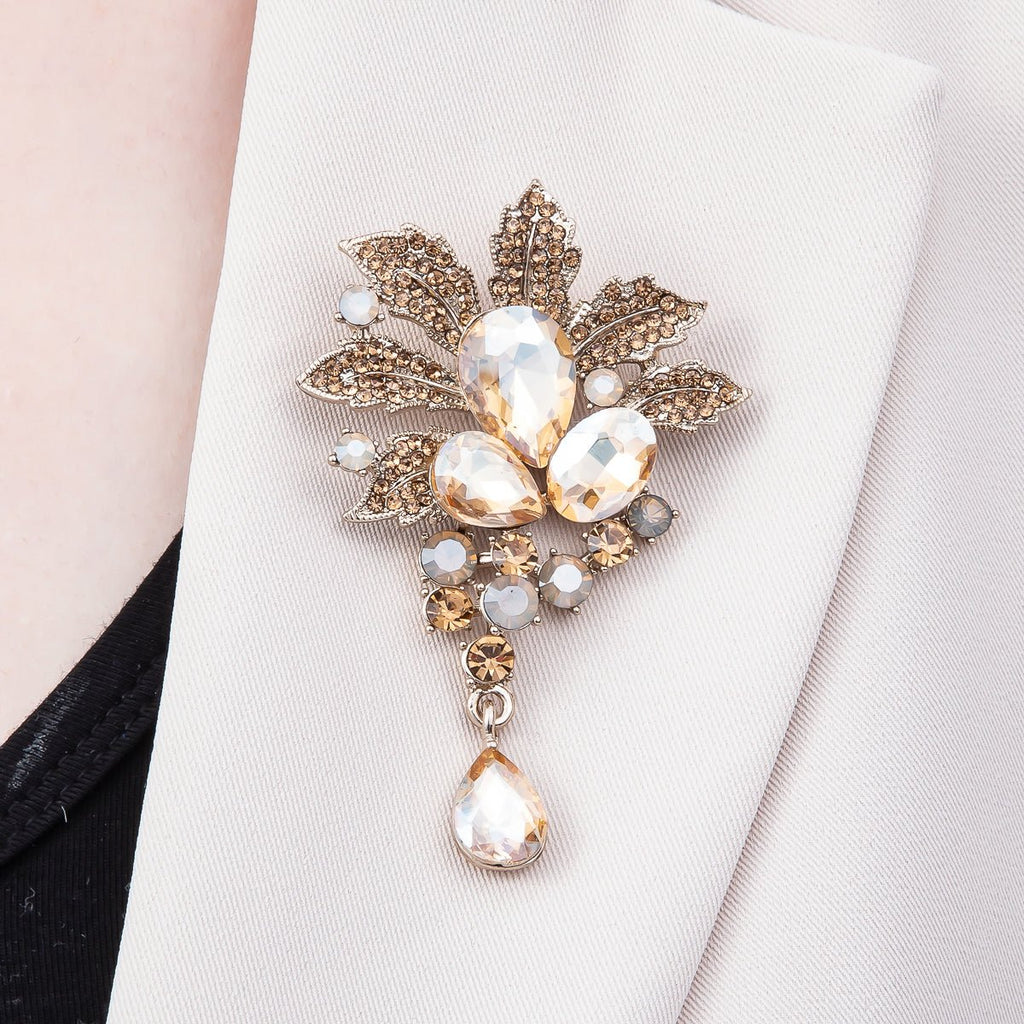 Vintage Gold 79.5mm x 50mm Green, Blue, Peach Rhinestone Flower Pin Brooch | BH-147 BH-148