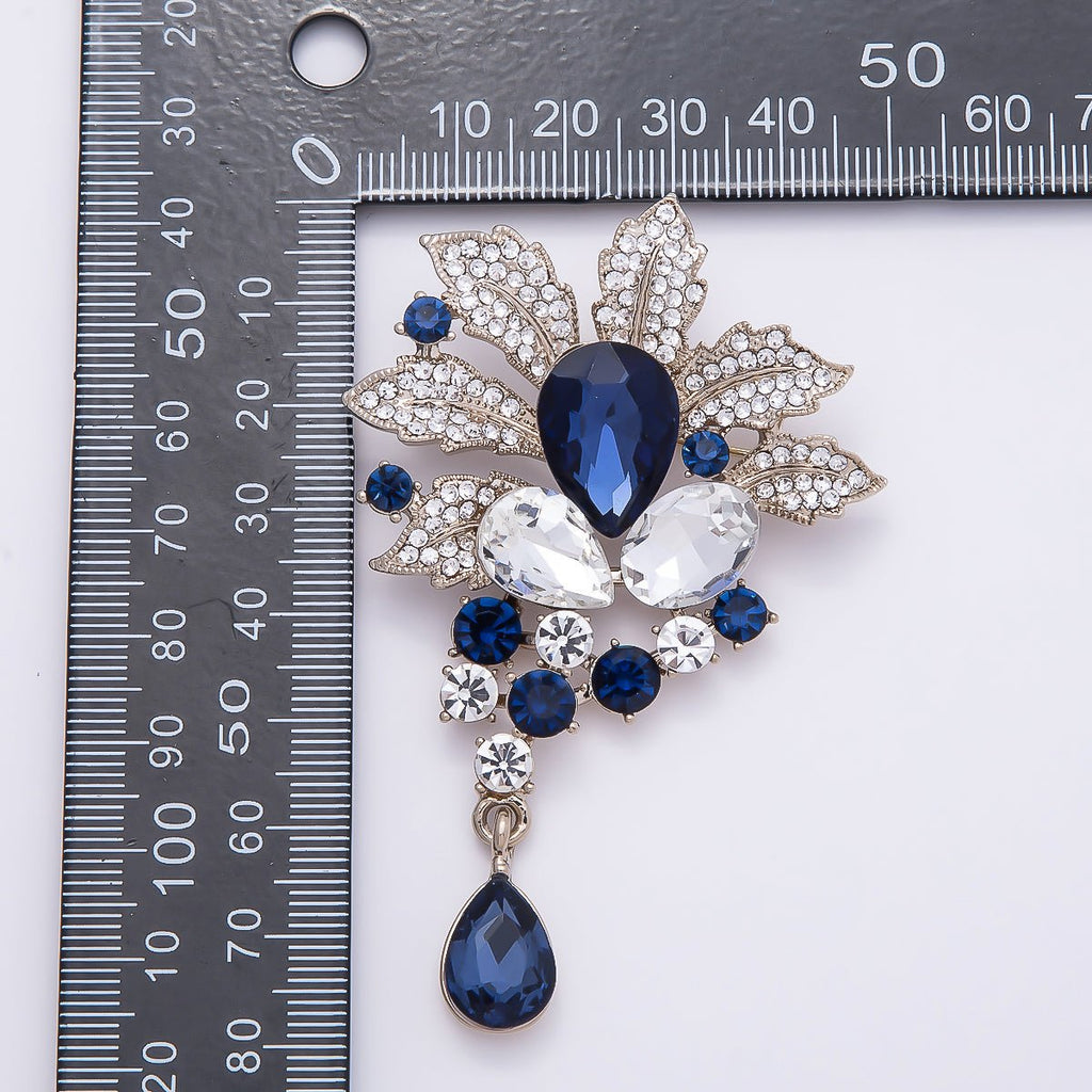 Vintage Gold 79.5mm x 50mm Green, Blue, Peach Rhinestone Flower Pin Brooch | BH-147 BH-148