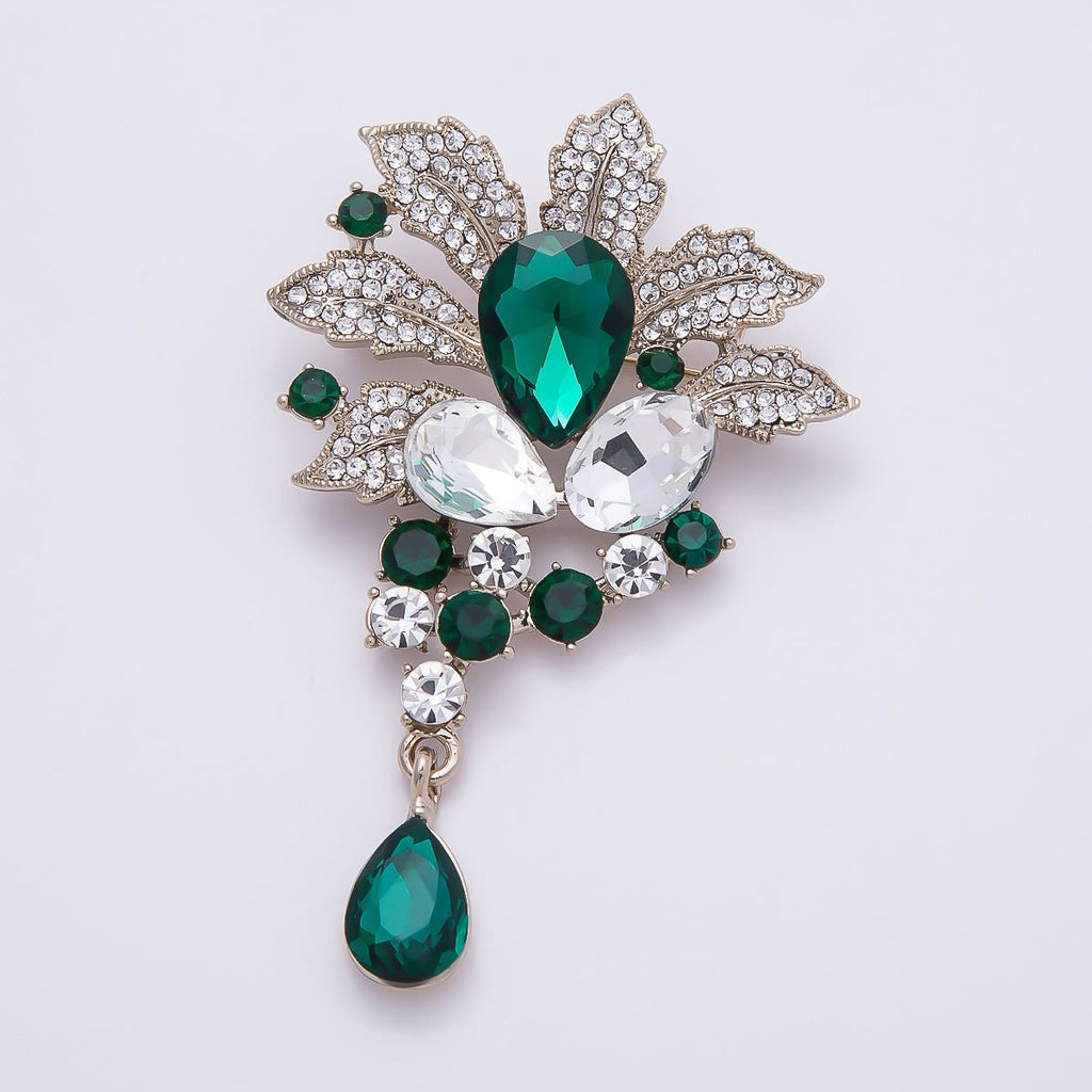 Vintage Gold 79.5mm x 50mm Green, Blue, Peach Rhinestone Flower Pin Brooch | BH-147 BH-148