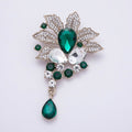 Vintage Gold 79.5mm x 50mm Green, Blue, Peach Rhinestone Flower Pin Brooch | BH-147 BH-148