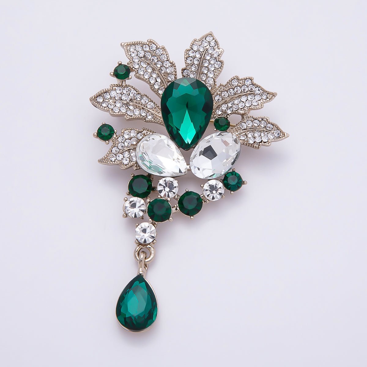 Vintage Gold 79.5mm x 50mm Green, Blue, Peach Rhinestone Flower Pin Brooch | BH-147 BH-148