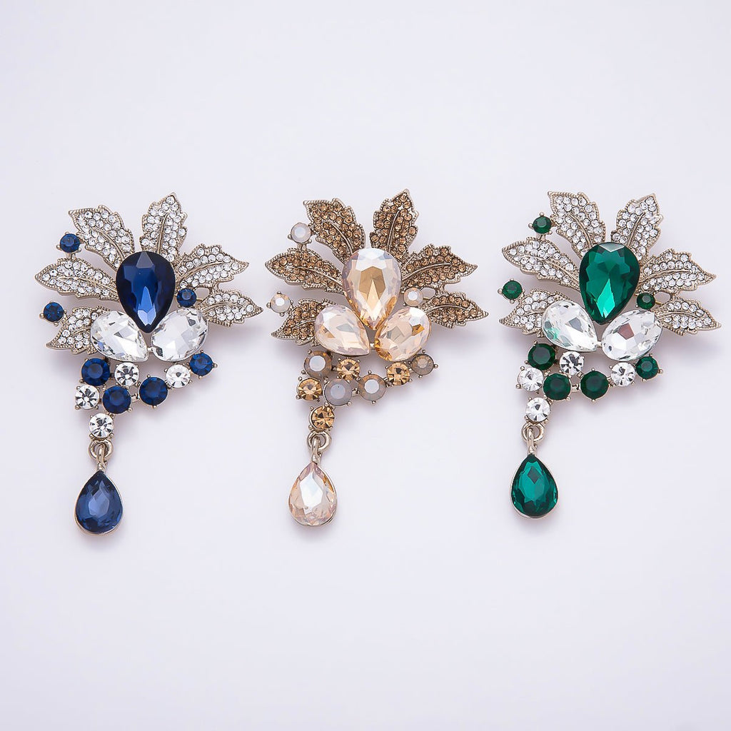 Vintage Gold 79.5mm x 50mm Green, Blue, Peach Rhinestone Flower Pin Brooch | BH-147 BH-148