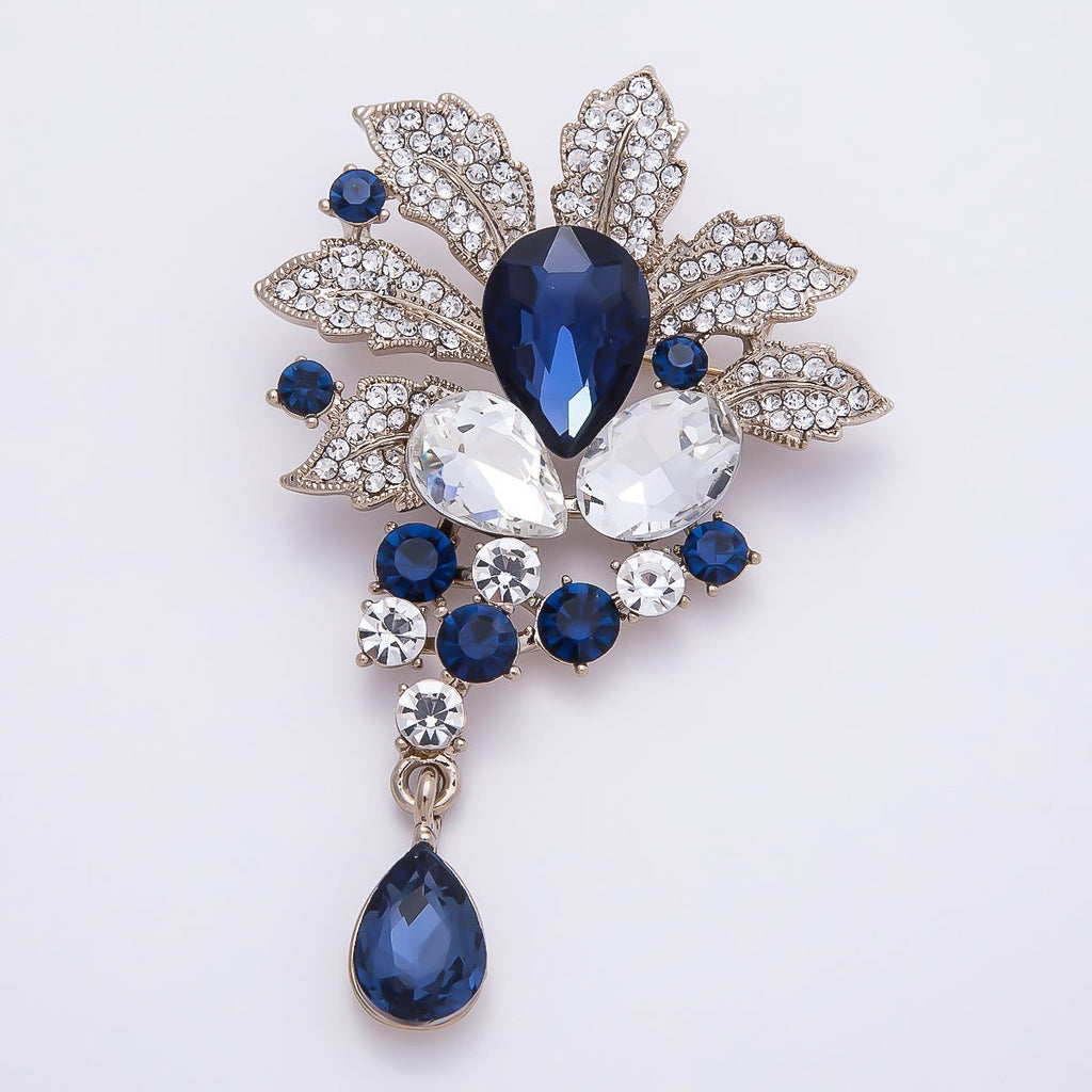 Vintage Gold 79.5mm x 50mm Green, Blue, Peach Rhinestone Flower Pin Brooch | BH-147 BH-148