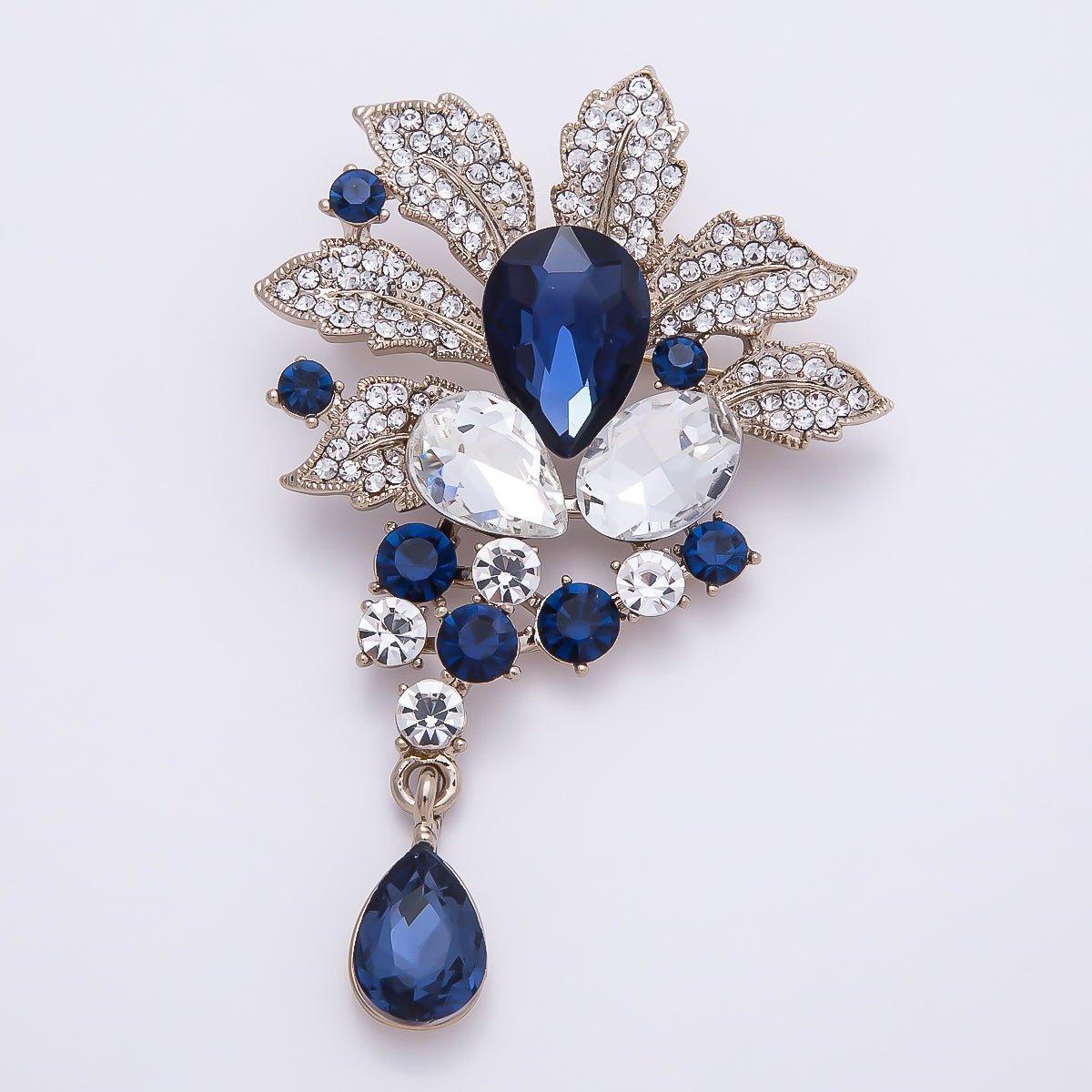 Vintage Gold 79.5mm x 50mm Green, Blue, Peach Rhinestone Flower Pin Brooch | BH-147 BH-148