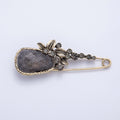 Vintage Gold 82mm x 31mm Dark Rhinestone Flower Safety Pin Brooch | BH-068