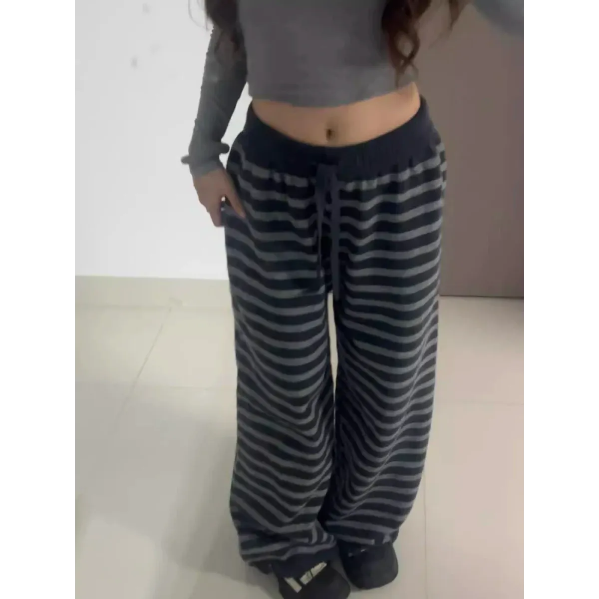 Grunge Stripe Knit Wide Leg Pants